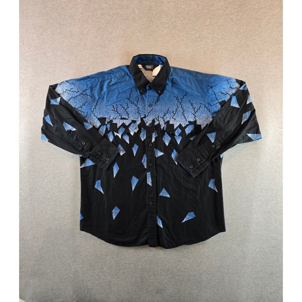Brooks & Dunn x Panhandle Slim Shirt Mens 17.5 Blue Black 90s Geometric Western